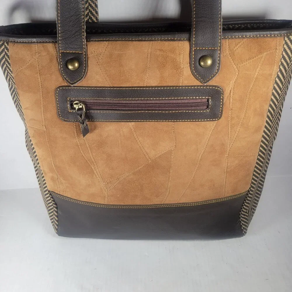 Vaan & Co. Women Milano Upcycled Genuine Leather Herringbone Tote - Picture 7 of 15